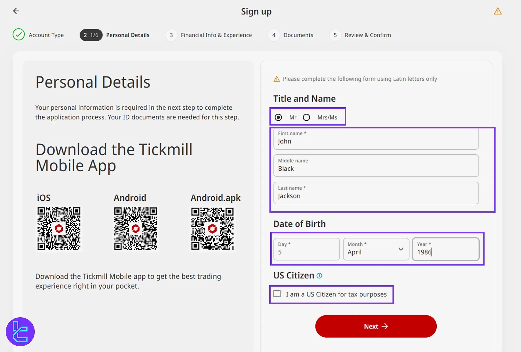 TickMill Registration
