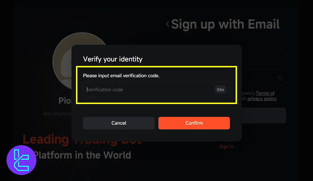 Pionex email verification