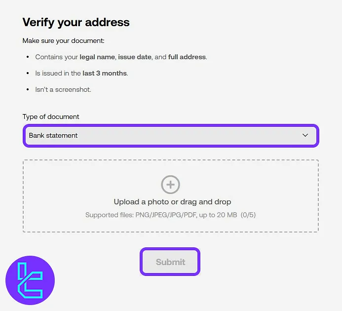 Uploading proof of address document on OKX