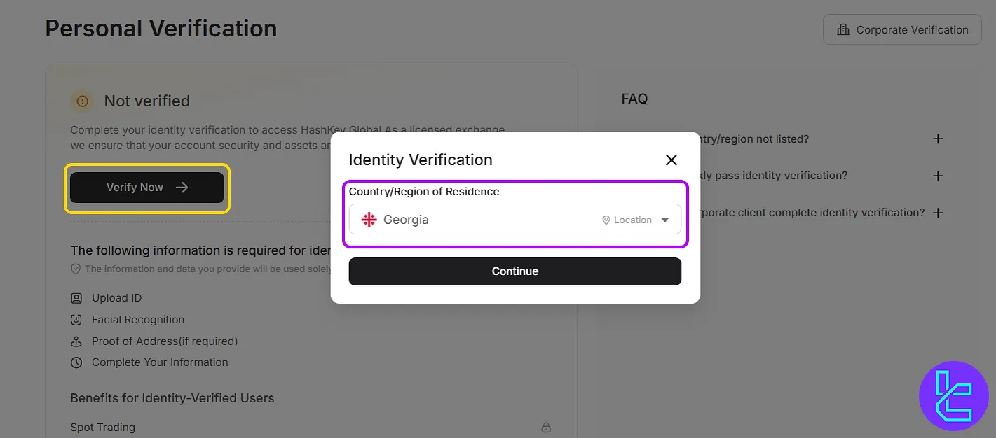 Choose the country of residence on Hashkey