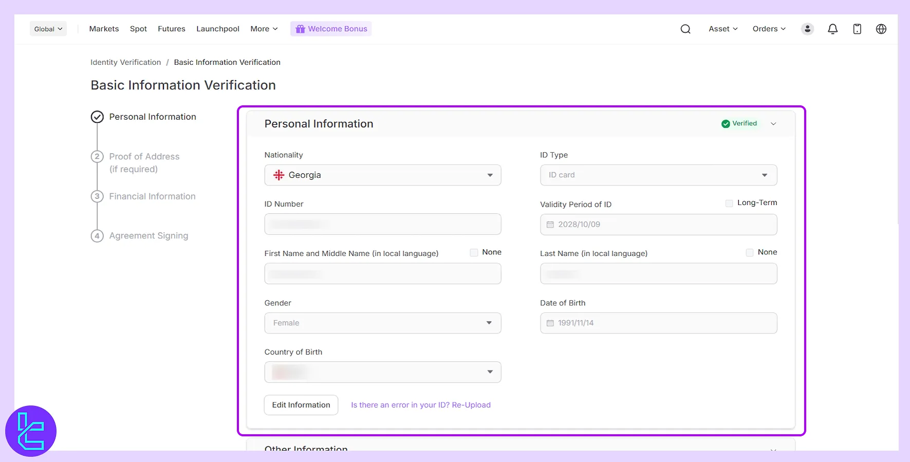 Review and edit ID information, Hashkey KYC