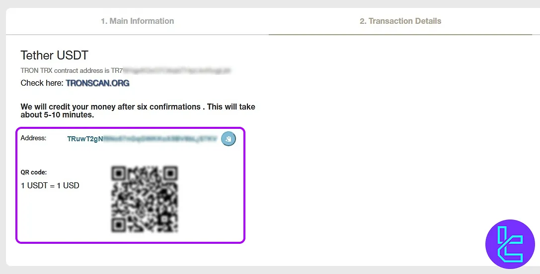 NordFX Tether TRC20 wallet address