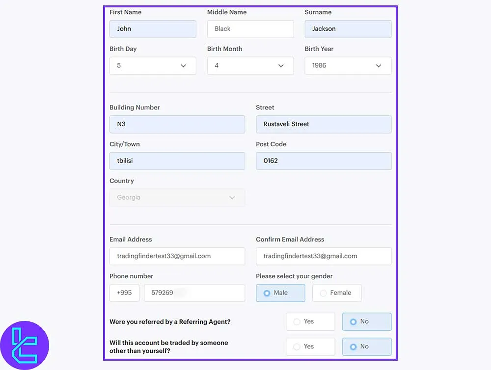 Filling out your personal information for registration in ATC Brokers