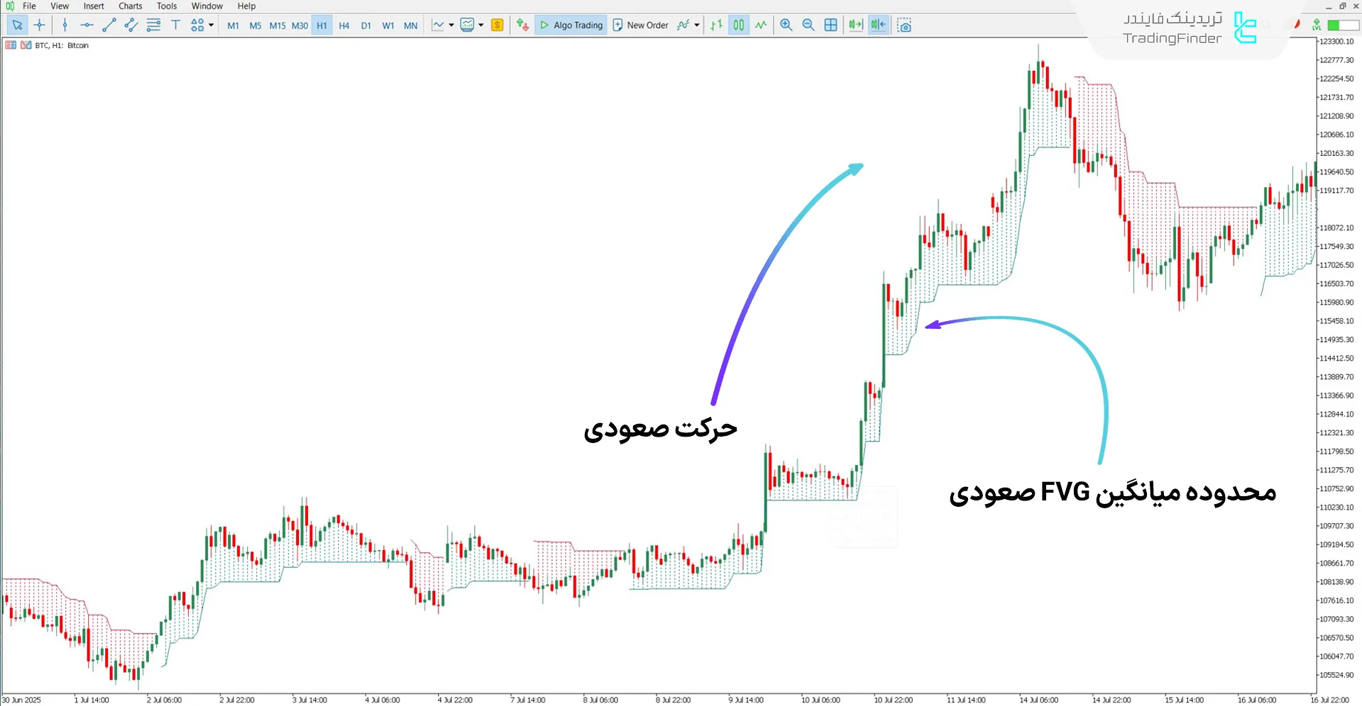 بررسی روند صعودی با اندیکاتور موقعیت‌یاب میانگین اف وی جی
