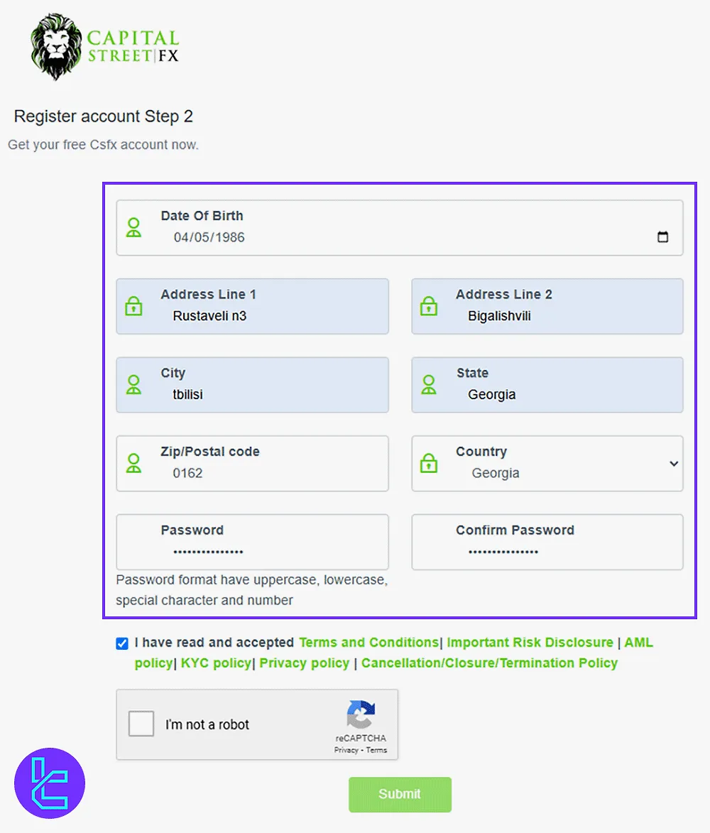 Capital Street FX Finalizing Account Setup