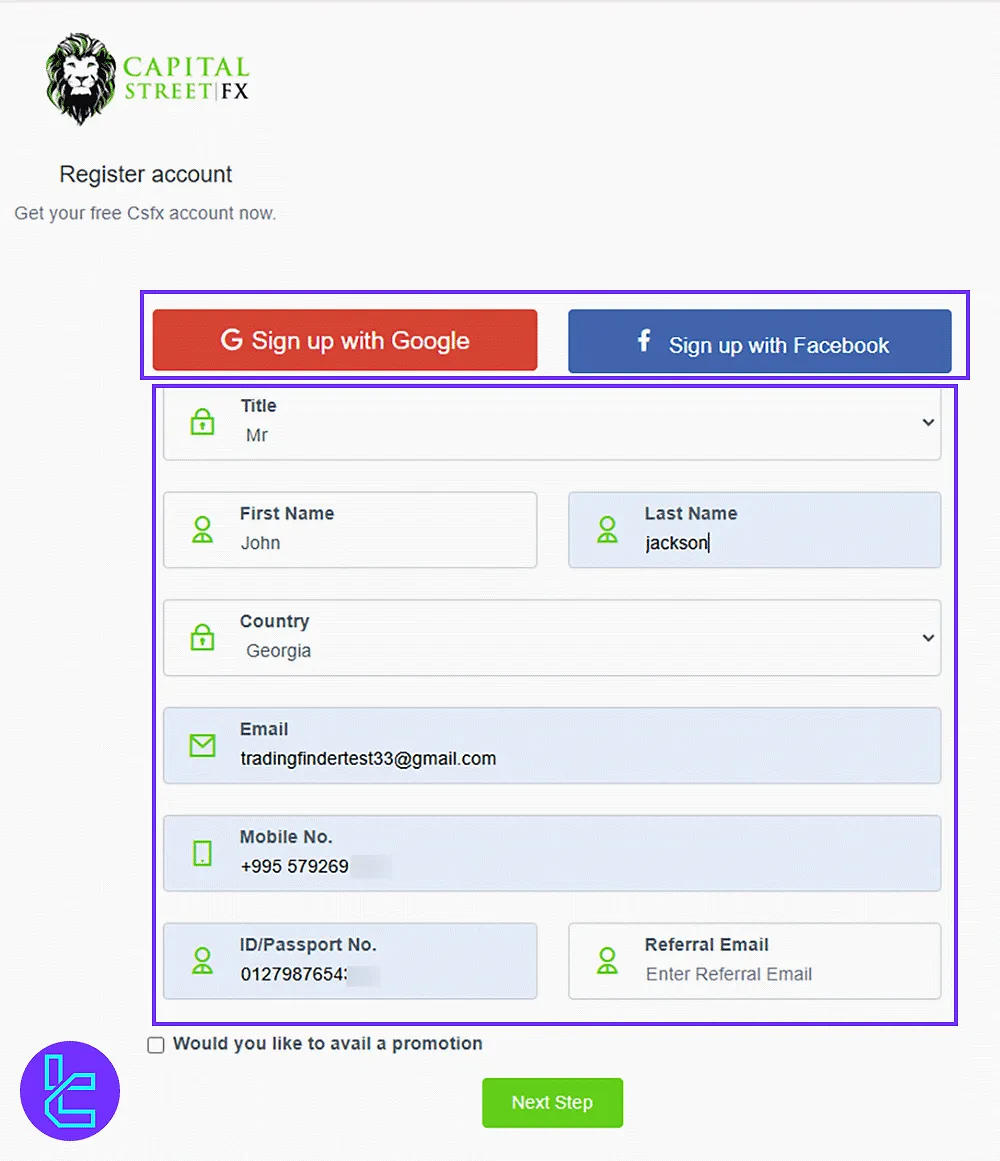 Capital Street FX Signup Form