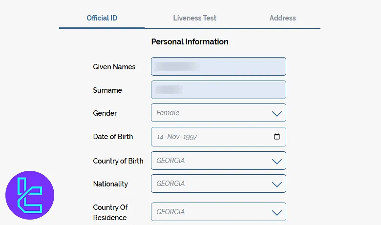Personal information form in the Coinut identity confirmation process