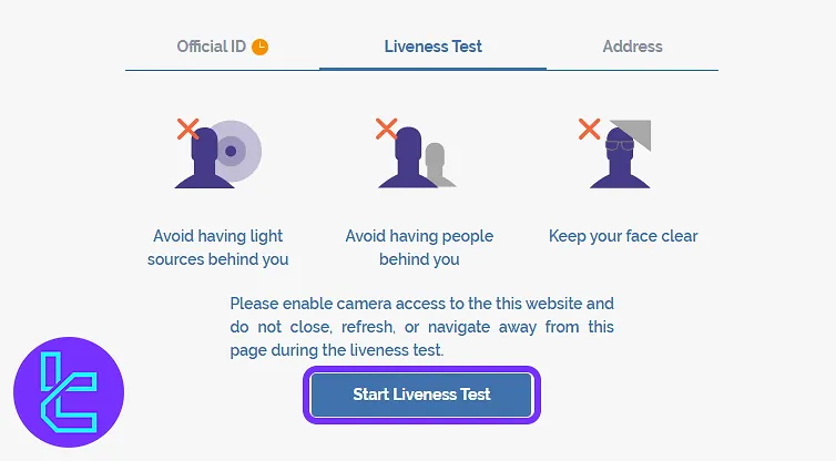 Coinut liveness test interface with selfie guidelines