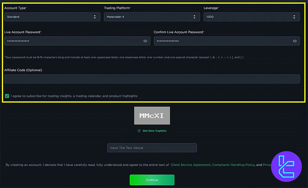 Valutrades account perferences