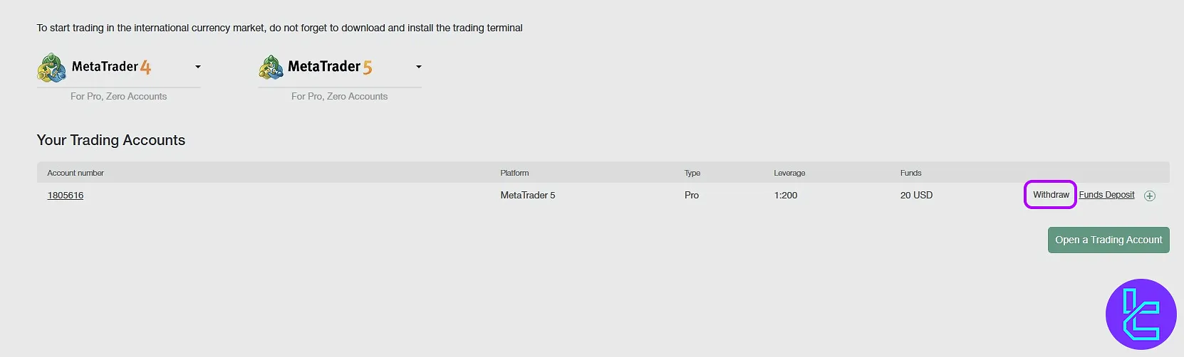Initiate NordFX Tether TRC20 withdrawal from the trading account