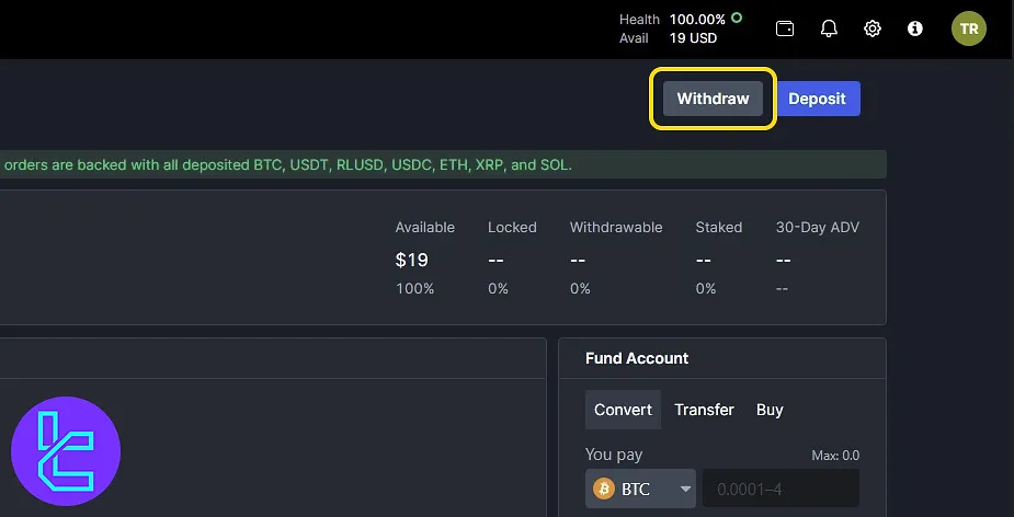 Access BitMEX TRC20 withdrawal section
