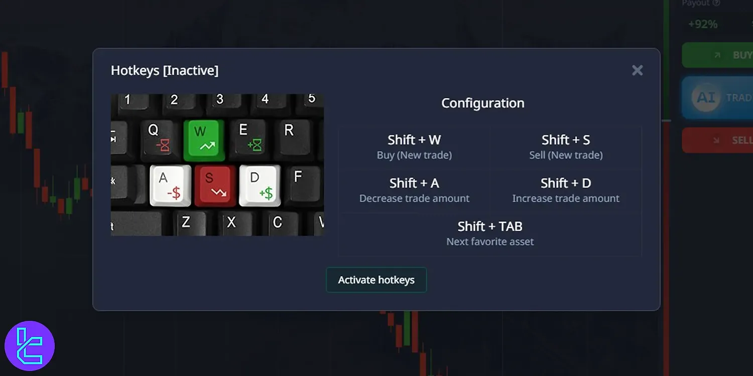 Pocket Option dashboard hotkeys