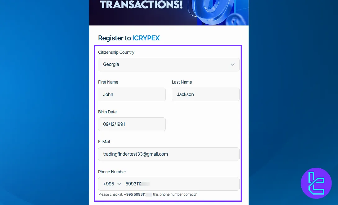 ICYPEX exchange registration form