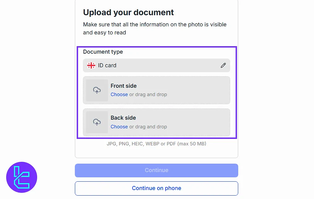 Upload passport or ID card for Pionex KYC