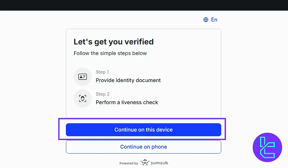 Choosing between the current device or phone in Pionex KYC