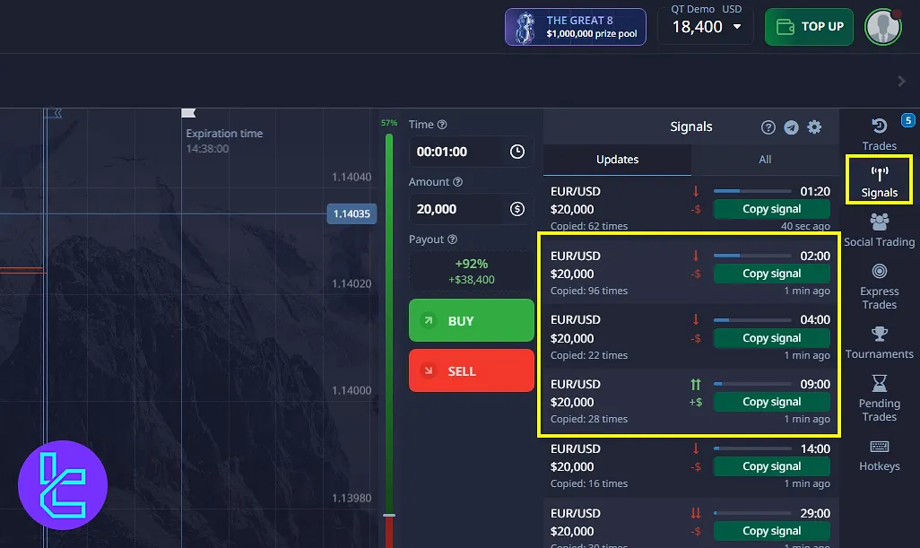 Pocket Option trading workspace copy trade signals