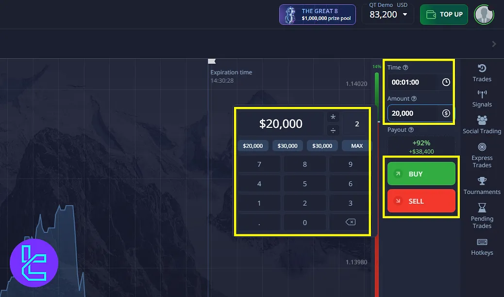 Pocket Option trading panel binary trade execution