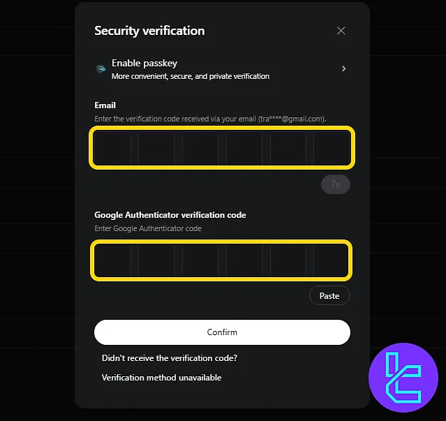 Tether ERC20 payout email and 2FA verification in Bitget