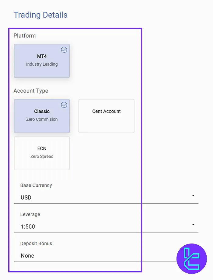 FXCess Account Settings for Signup