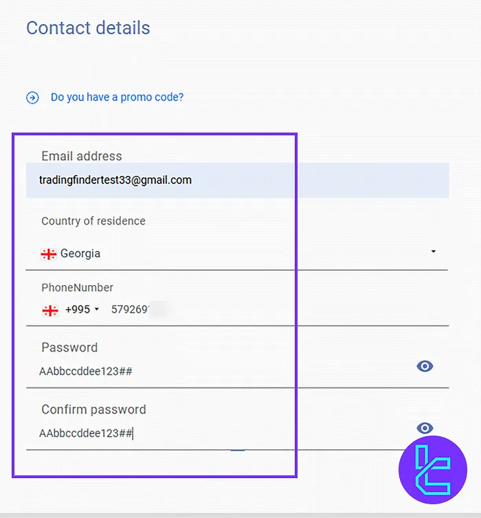 FXCess Signup form