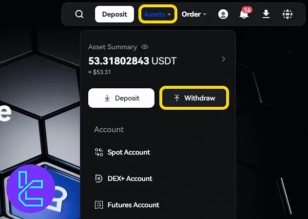 Navigating the Toobit dashboard to locate the BTC payout section