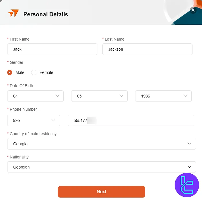 Vantage Markets "Registration" form