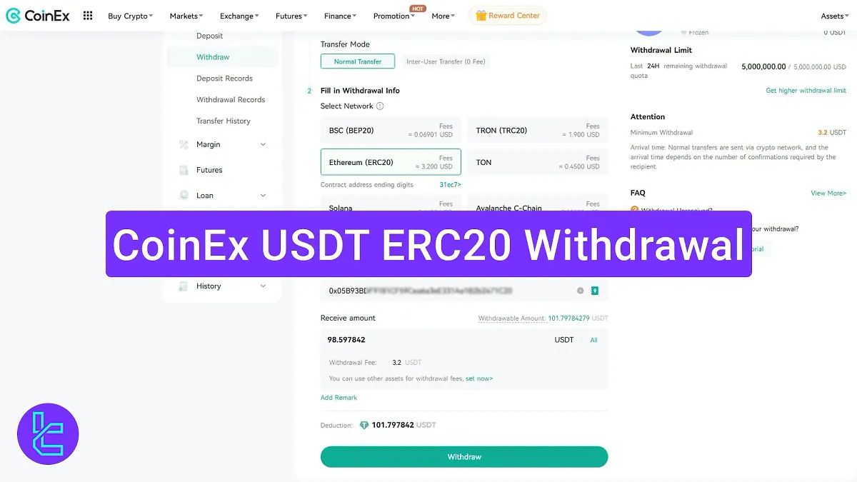 CoinEx USDT ERC20 Withdrawal 2025 [4-Step, 3.2 USDT Fee]