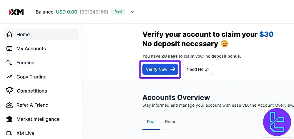 XM Group KYC process in the dashboard