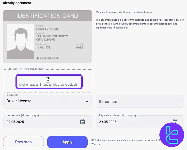 LATOKEN document submission page with ID card upload