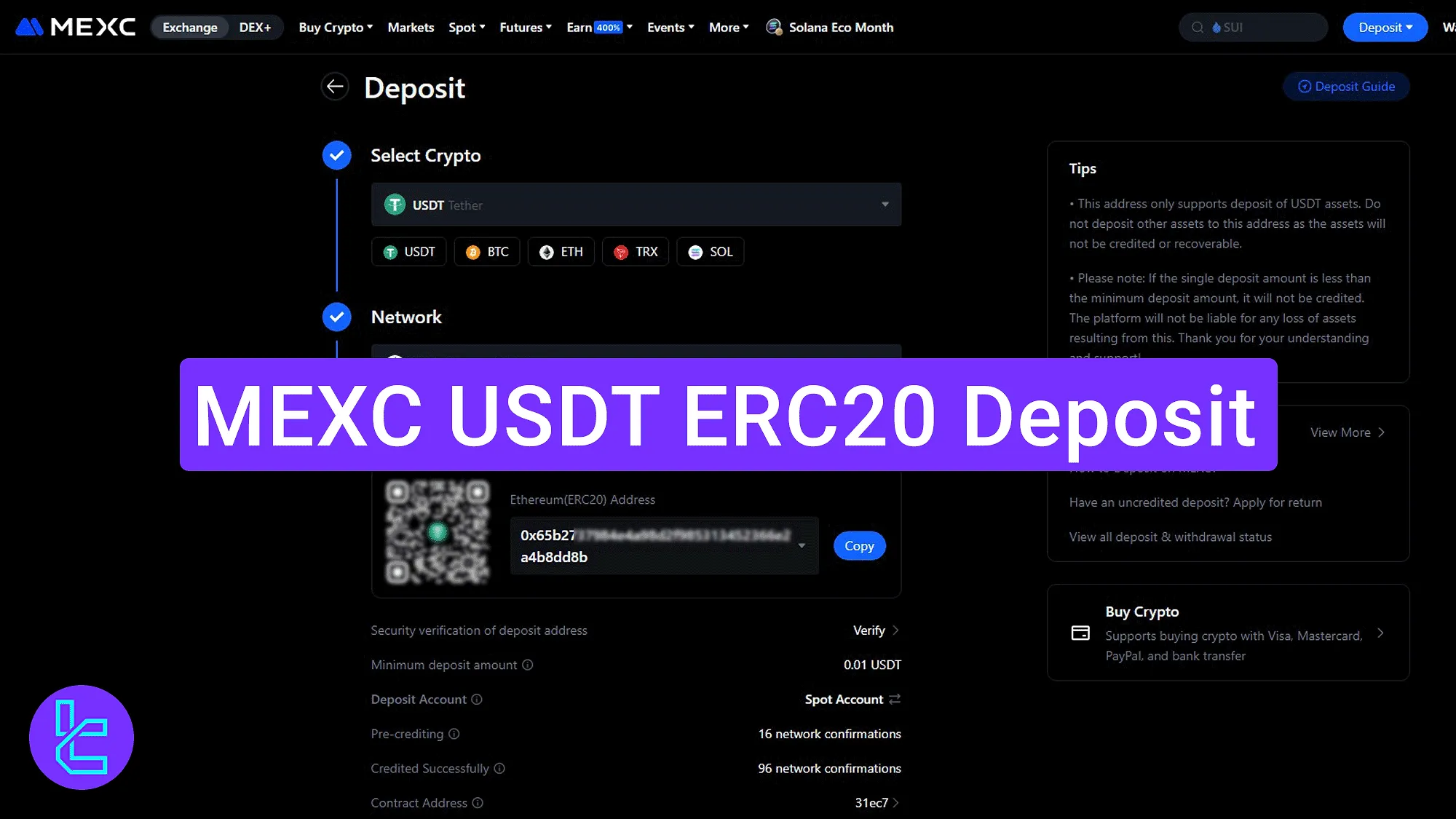 ERC20 USDT wallet top-up via the MEXC interface