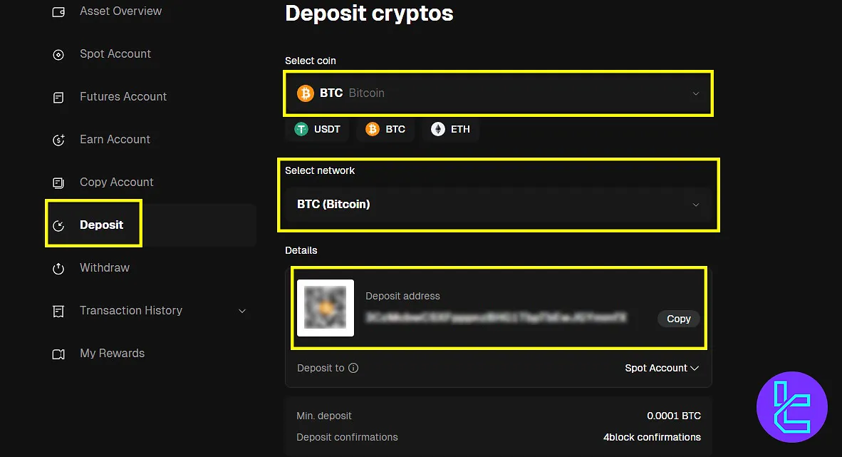 Bitunix BTC deposit using Bitcoin network