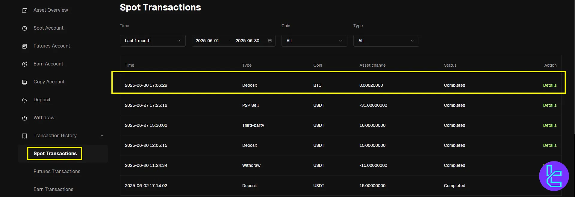 Bitunix BTC funding transaction history