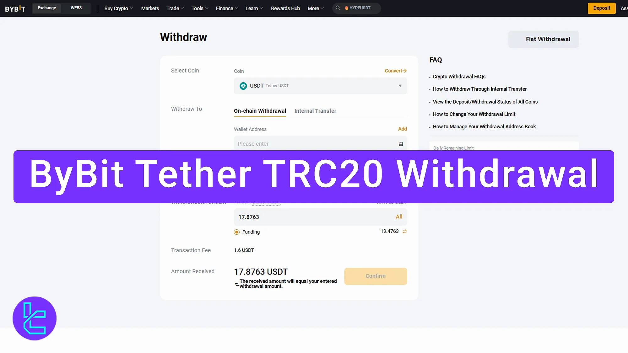 ByBit Tether TRC20 Withdrawal 2025 [5 Steps Process + 2FA Verification]
