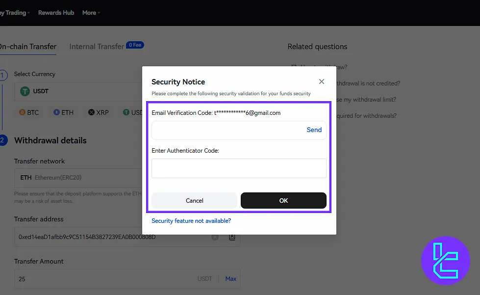 Toobit Tether ERC20 withdrawal two-factor authentication