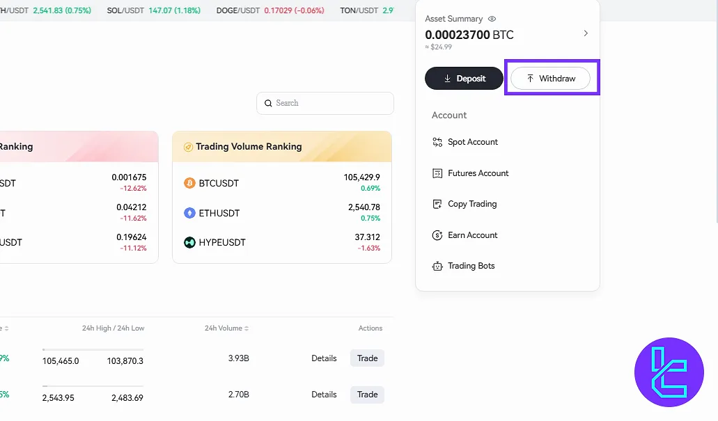 Toobit USDT ERC20 withdrawal access