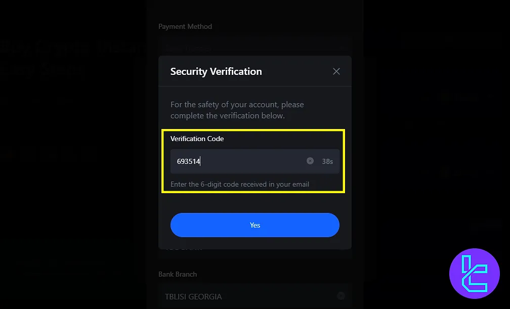 Email verification for Visa/Mastercard P2P withdrawal in MEXC
