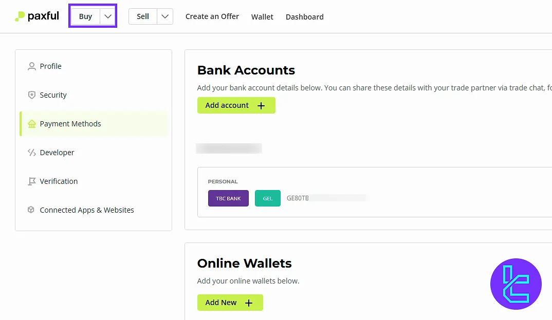 Accessing the P2P section when funding Paxful via Visa/MasterCard