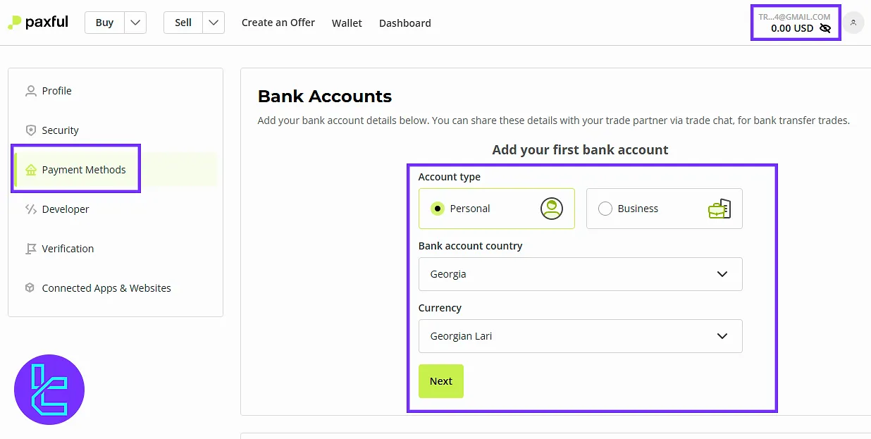 Paxful Visa/MasterCard payment methods selection