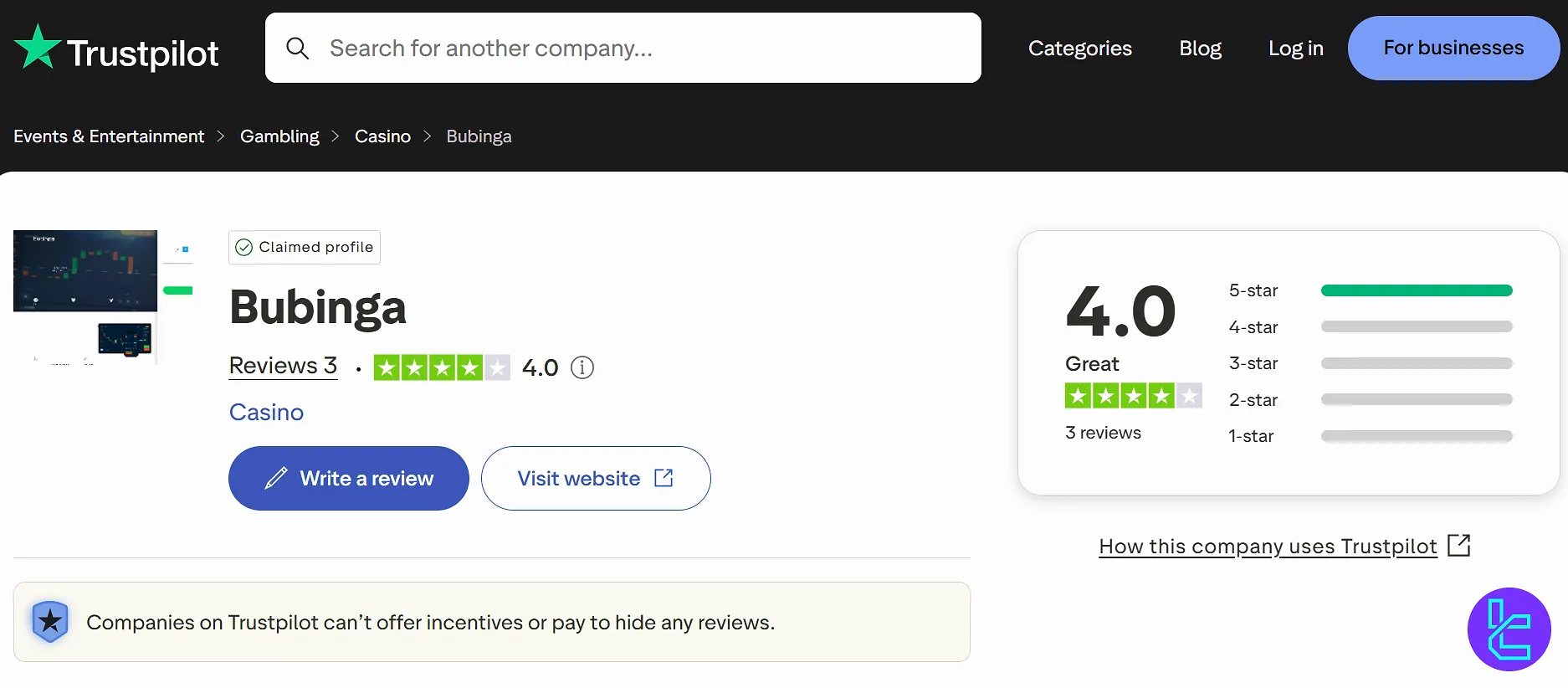 Bubinga Trustpilot
