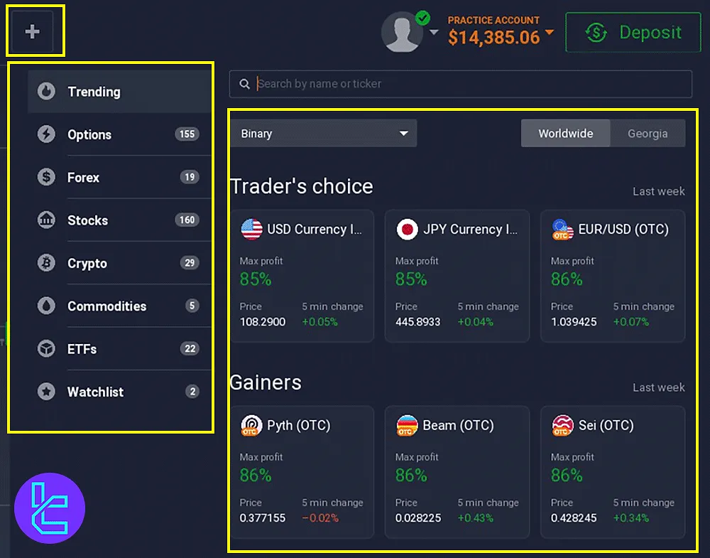 Customizing Trading Areas in IQ Option Environment