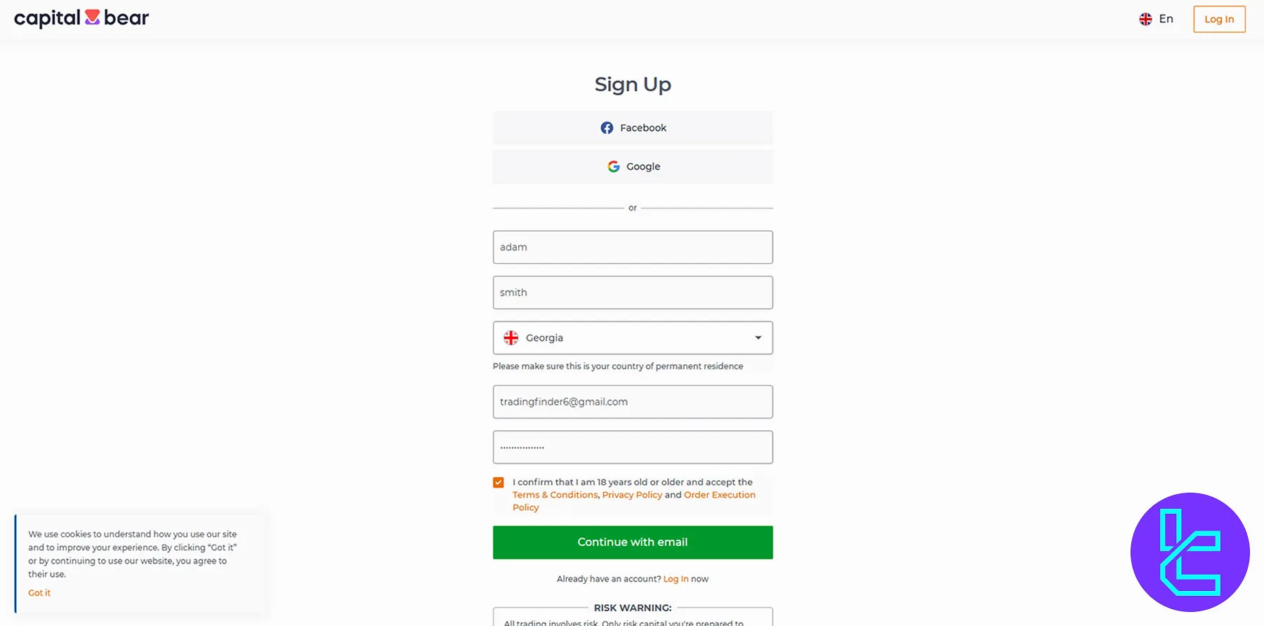 CapitalBear.com Sign-Up Form