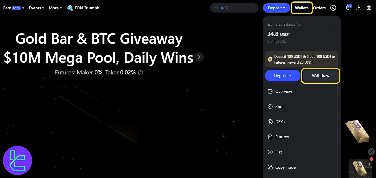 Log in to dashboard for MEXC Tether TRC20 cash out