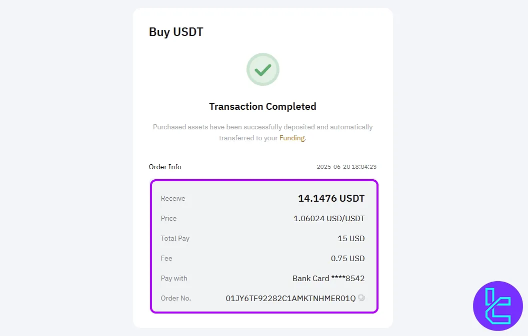Successful Bybit Visa cash-in confirmation