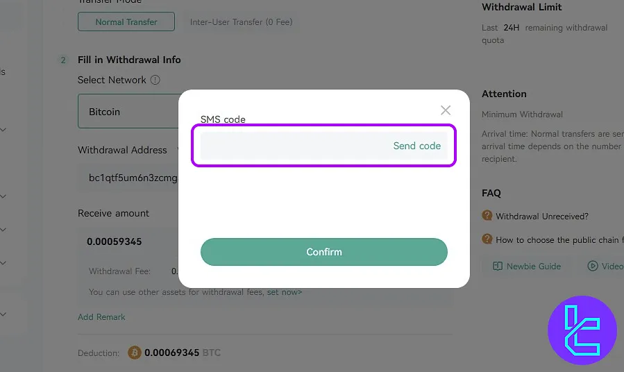 CoinEx BTC payout security step