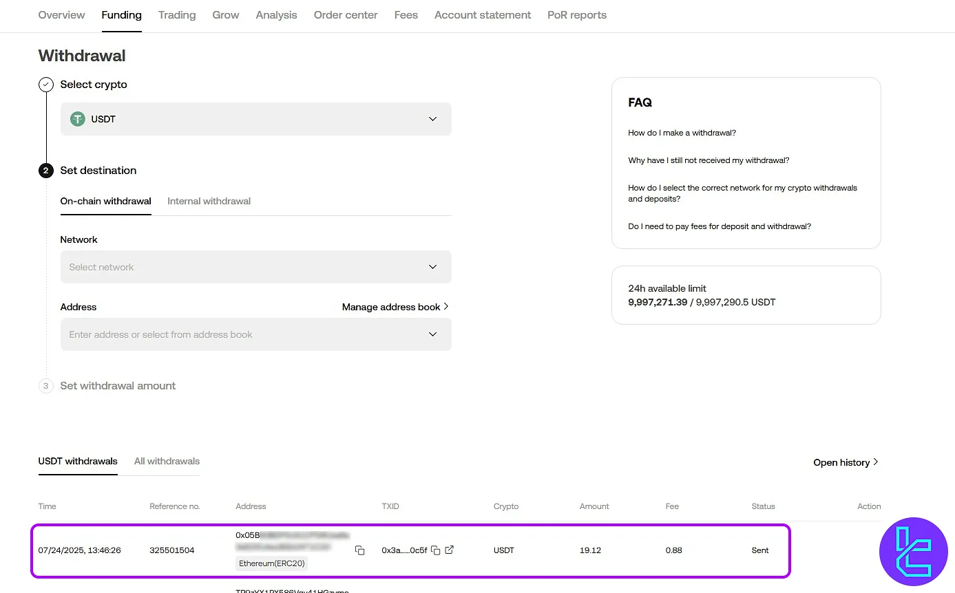 OKX Tether ERC20 cash out status