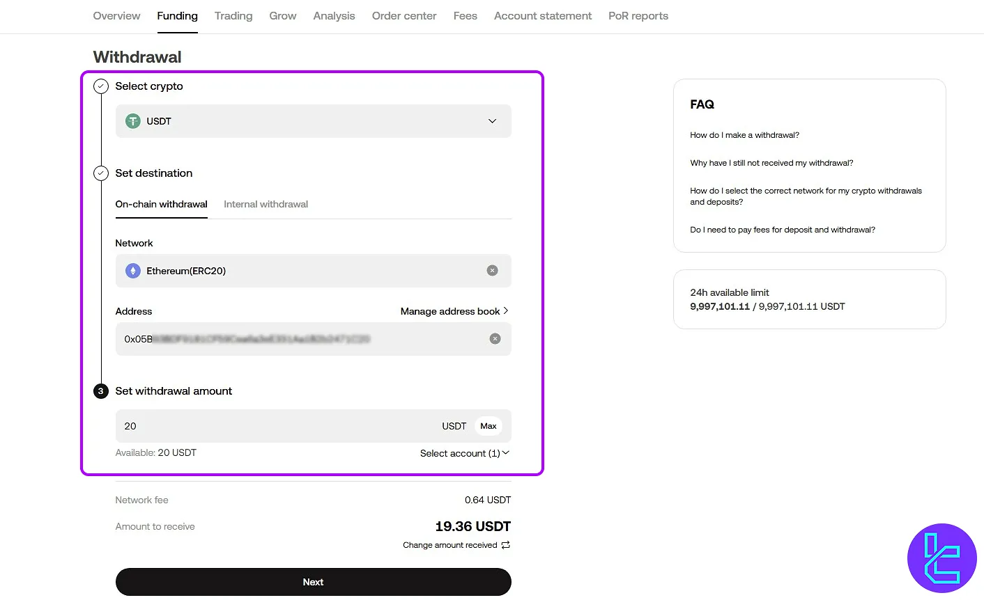 OKX Tether ERC20 payout details