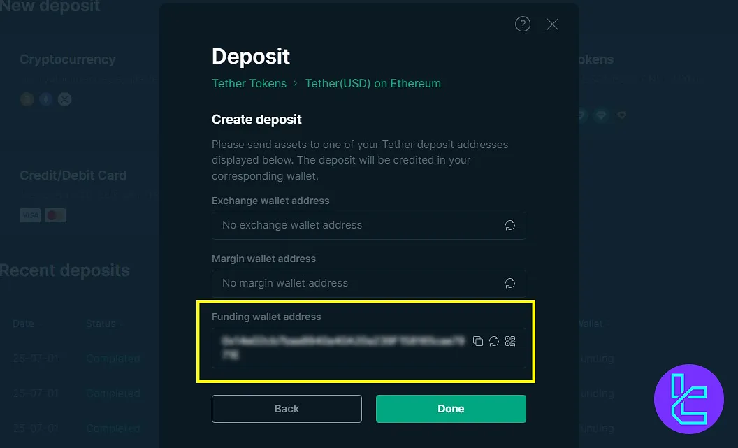 Generating Bitfinex USDT ERC20 funding wallet