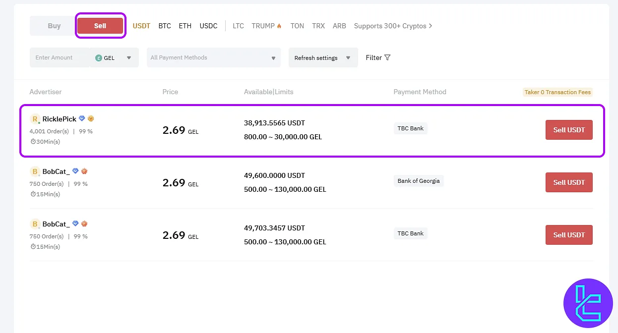 Sell USDT for fiat using Bybit Visa payout