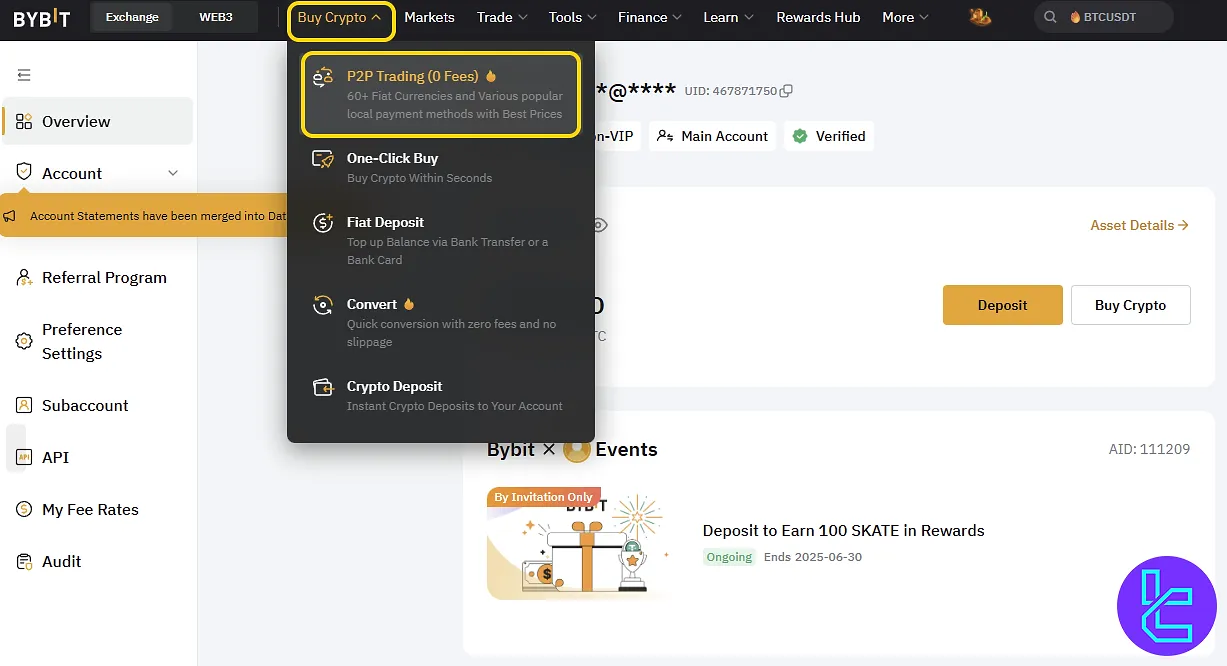 Bybit Visa pay out section