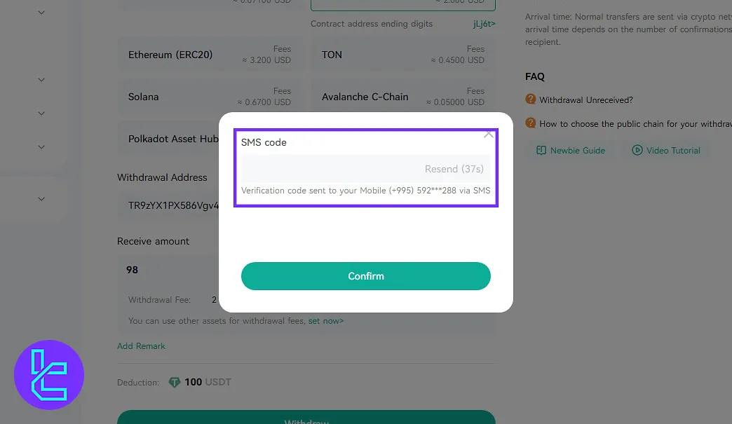 CoinEX Tether TRC20 withdrawal phone confirmation code